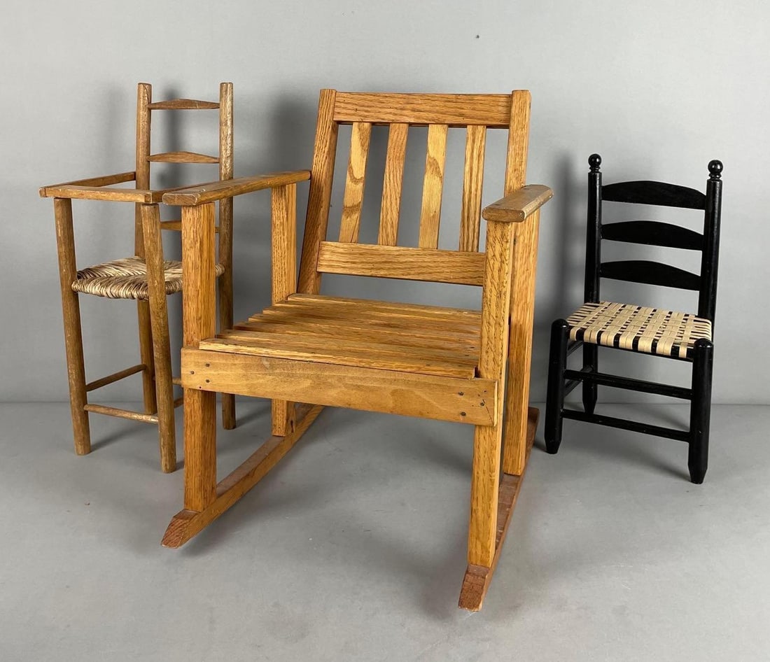 Group of 3 Vintage Wood Doll Chairs (1 of 3)
