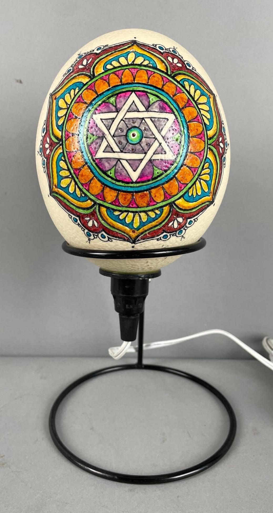 Artist Signed Light and Love Hand-Painted Ostrich Egg Lamp (1 of 4)