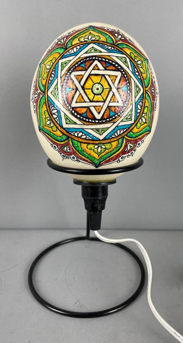 Artist Signed Light and Love Hand-Painted Ostrich Egg Lamp (1 of 4)