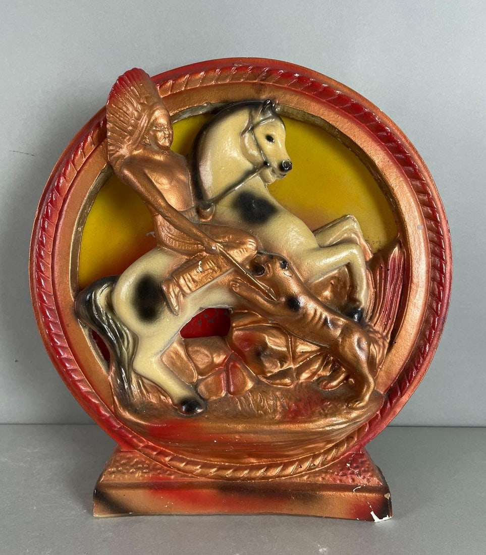 1936 Native American on Horseback Chalk and Glass Tabletop Lamp (1 of 4)