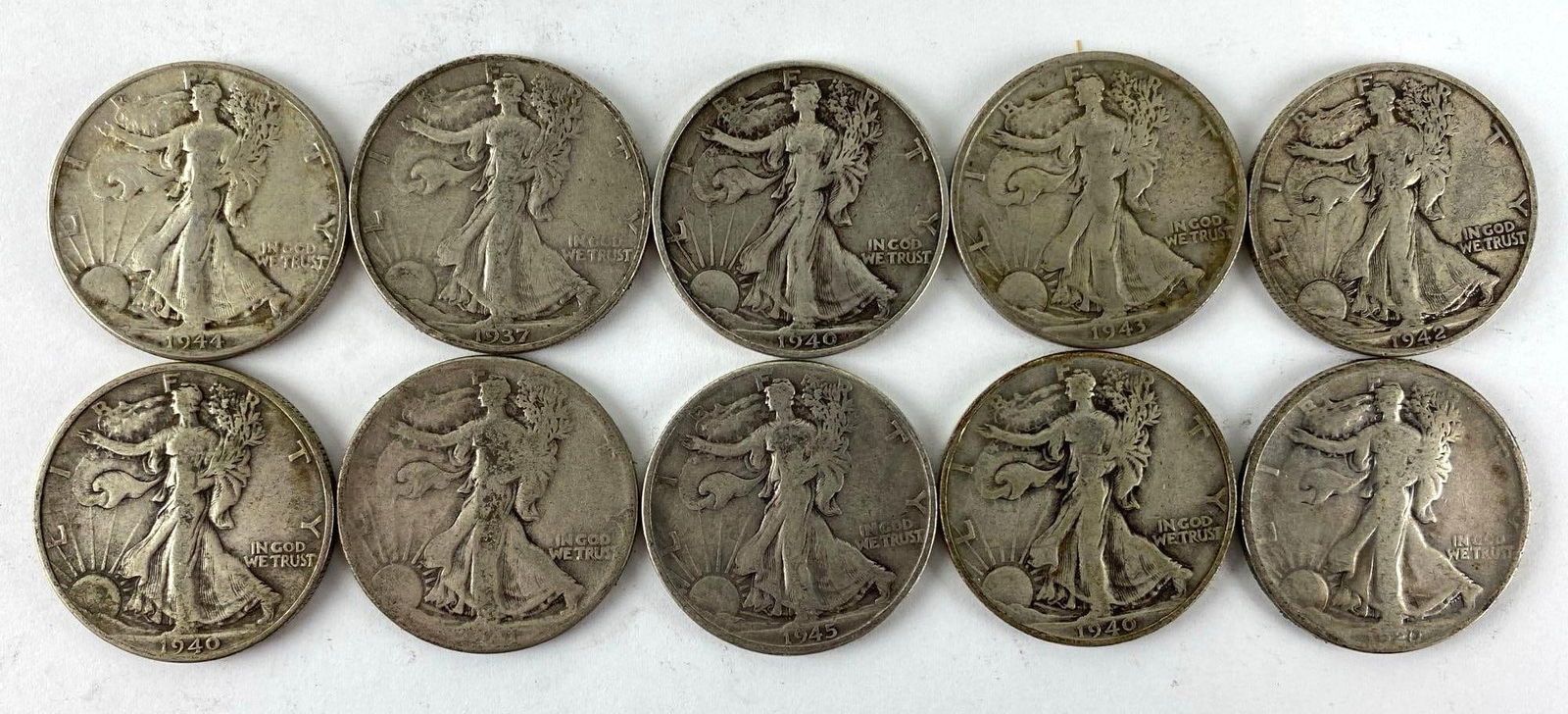 Group of 10 US Walking Liberty Silver Half Dollars (1 of 2)