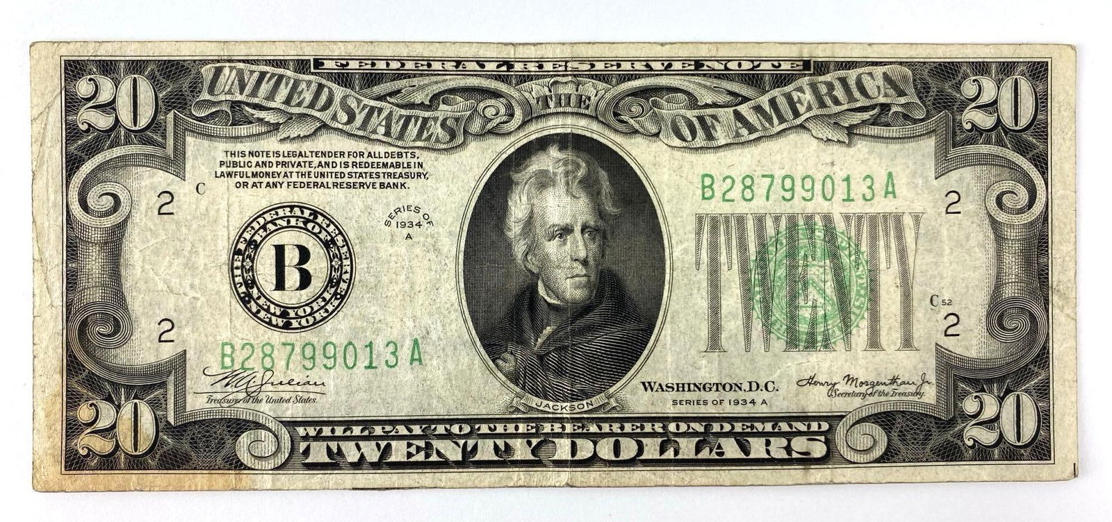 1934 Series A Green Seal $20 Federal Reserve Note (1 of 2)