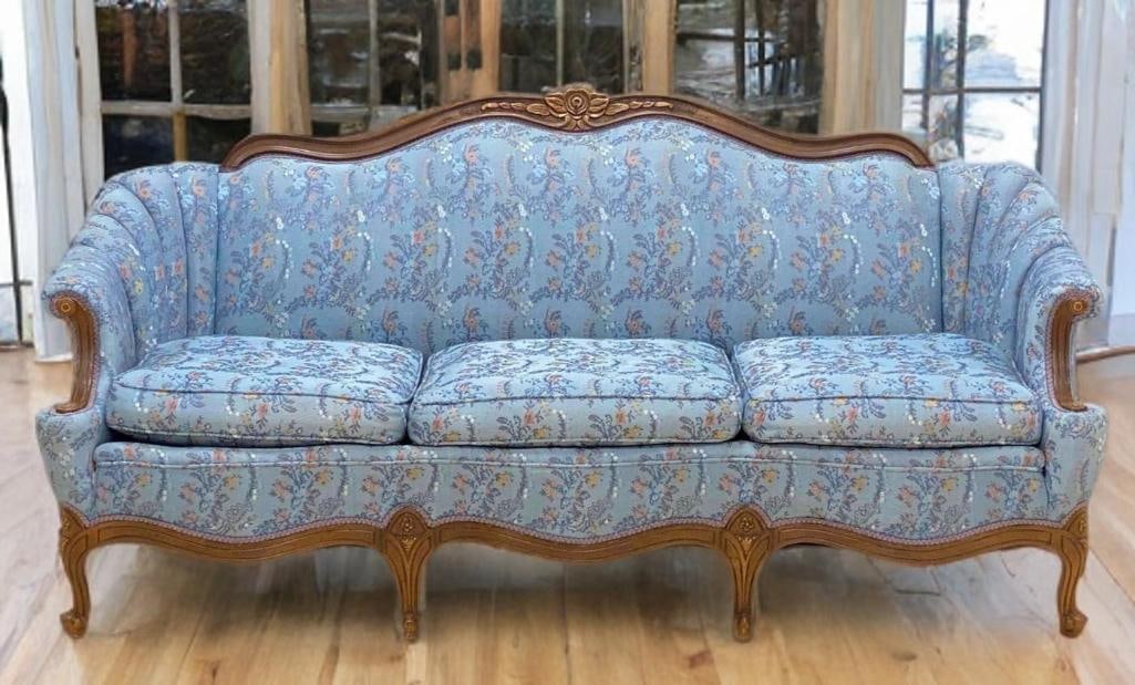 Antique Victorian Blue Floral Motif Sofa (1 of 5)