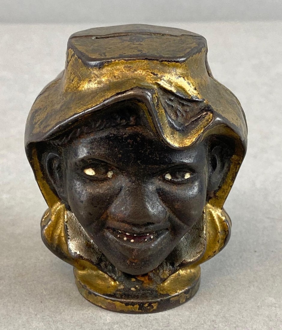 Antique AC Williams Two Faces Black Americana Cast Iron Coin Bank (1 of 6)