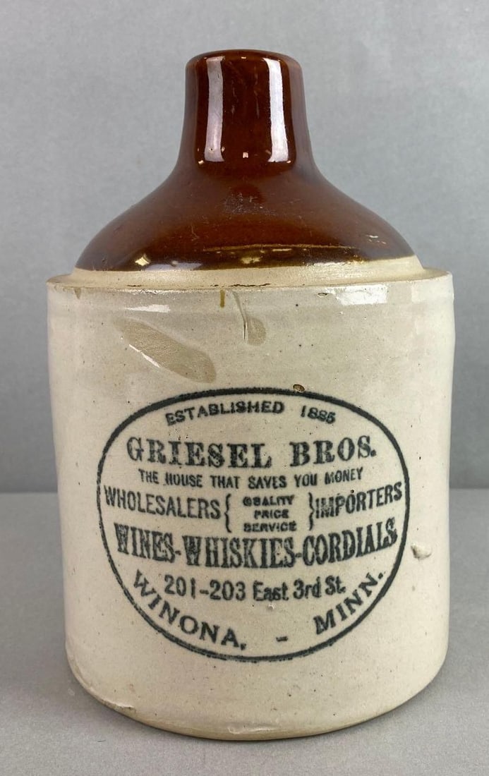 Griesel Bros. Winona Minnesota Advertising Stoneware Jug: In-House Shipping Option: If you would like to use our in-house shipping service, please select “Arrange My Own Shipping” when paying your invoice. After payment, our in-house shipping team wi