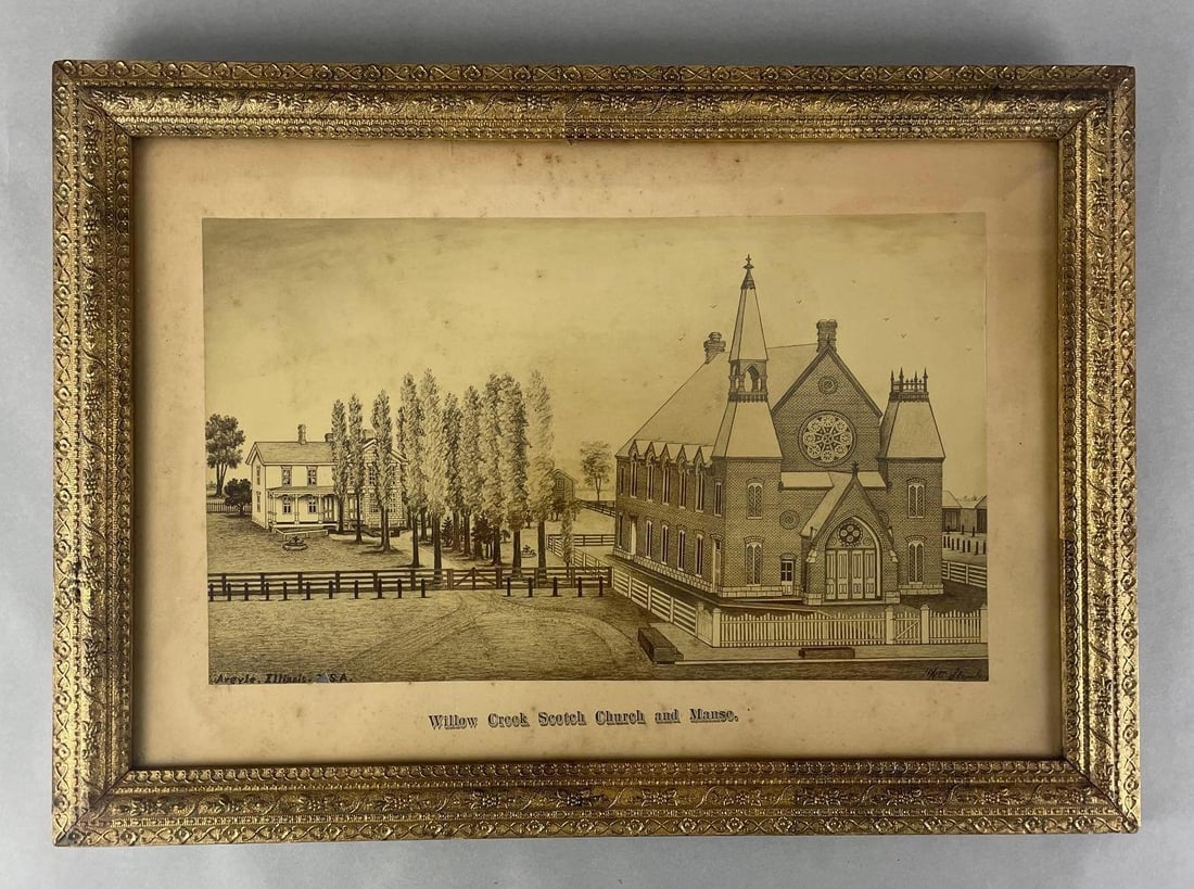 Antique Wm. Stanley Willow Creek Scotch Churchand Manse Lithograph (1 of 3)