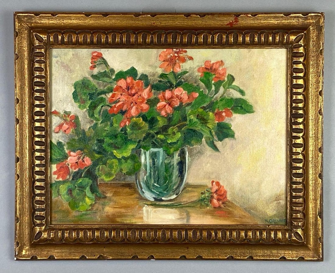 K. Gruve Still Life Floral Arrangement Oil Painting on Canvas (1 of 2)