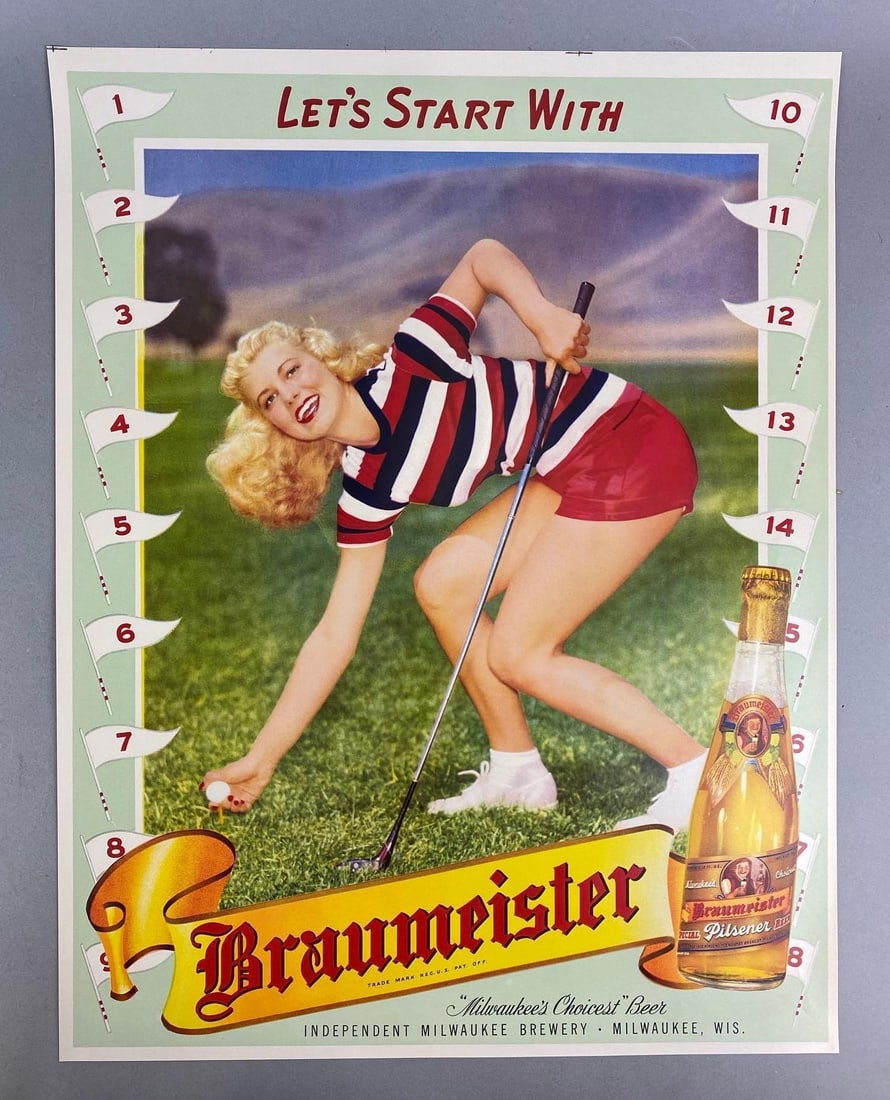 Vintage 1950s Braumeister Lady Golfer Advertising Poster (1 of 2)