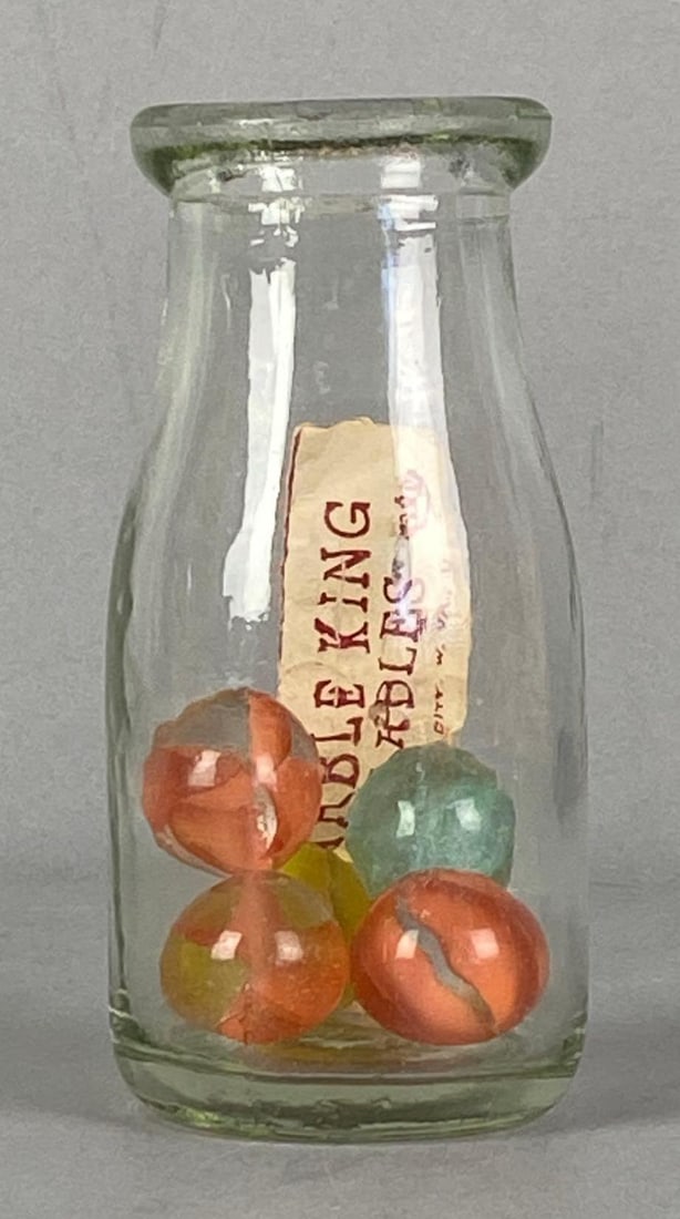 Group of 5 Marble King Glass Marbles in Milk Bottle (1 of 2)