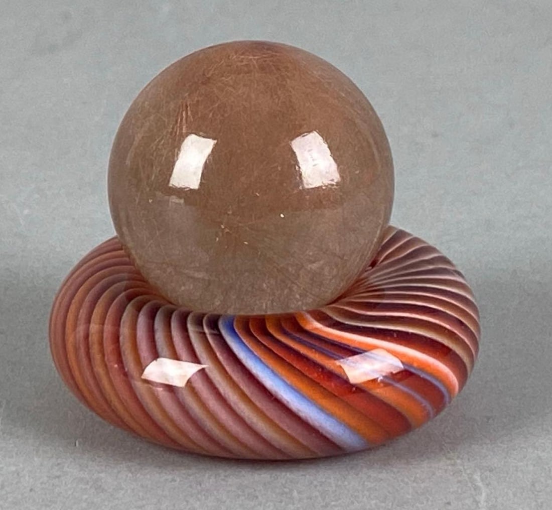 Peach Moonstone Marble with Art Glass Display Disk (1 of 3)