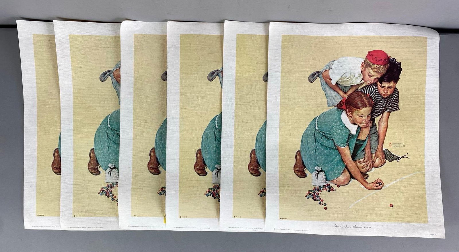 Group of 6 1972 Norman Rockwell Knuckles Down Marble Prints: In-House Shipping Option: If you would like to use our in-house shipping service, please select “Arrange My Own Shipping” when paying your invoice. After payment, our in-house shipping team wi