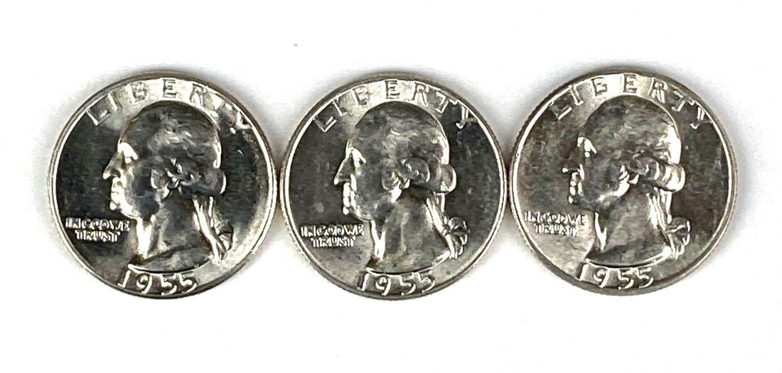 Group of 3 1955 Washington 90% Silver Quarters (1 of 2)