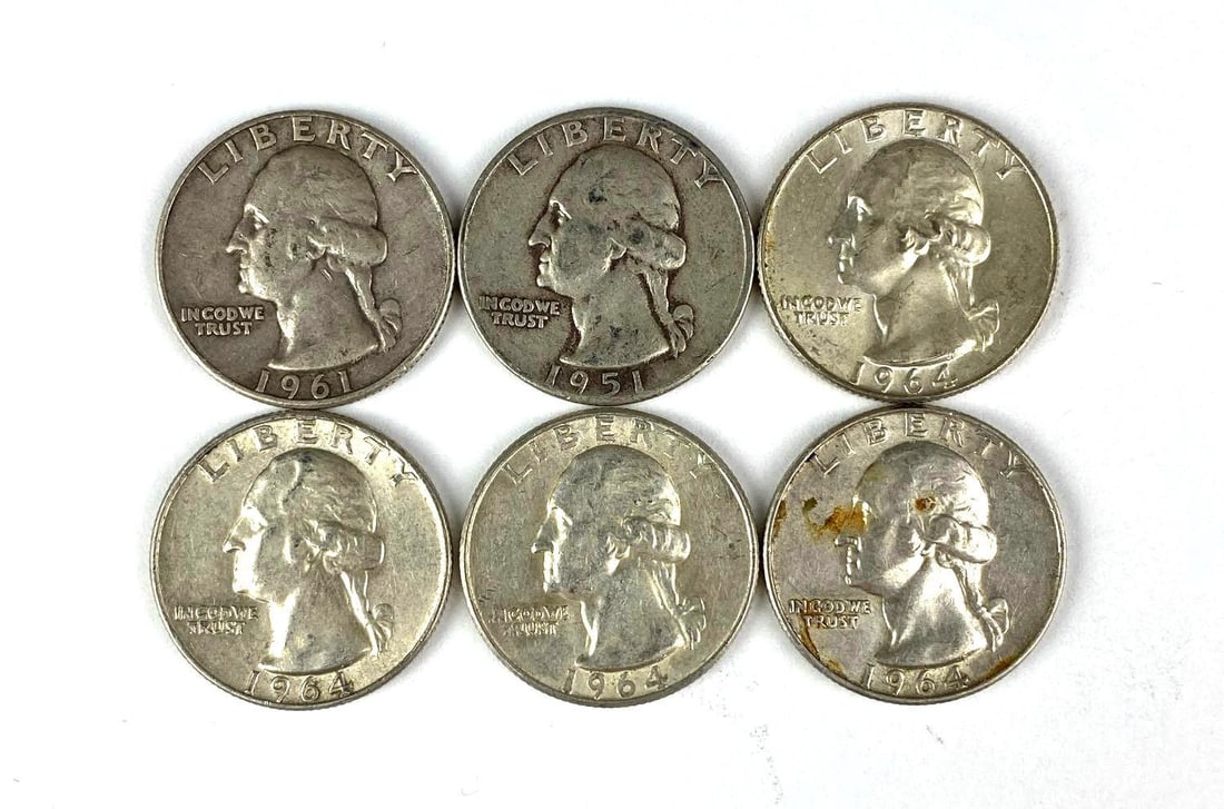 Group of 6 Washington 90% Silver Quarters (1 of 2)