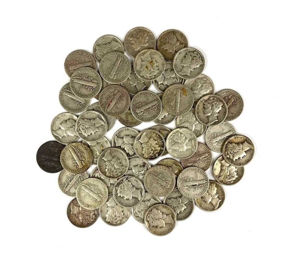 Group of 50 US Mercury Silver Dimes (1 of 1)