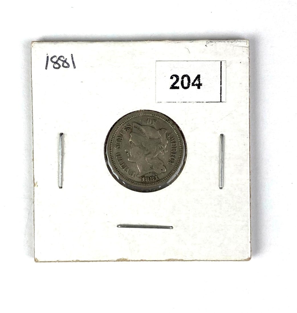 1888 US Three Cent Piece Nickel Coin (1 of 2)