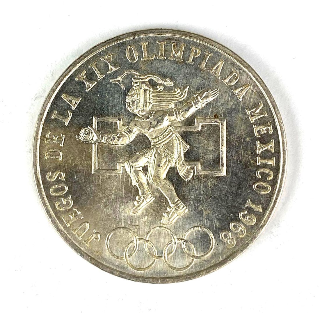 1968 Mexico City 25 Peso Olympic Games 22 gram .720 Silver Coin (1 of 2)