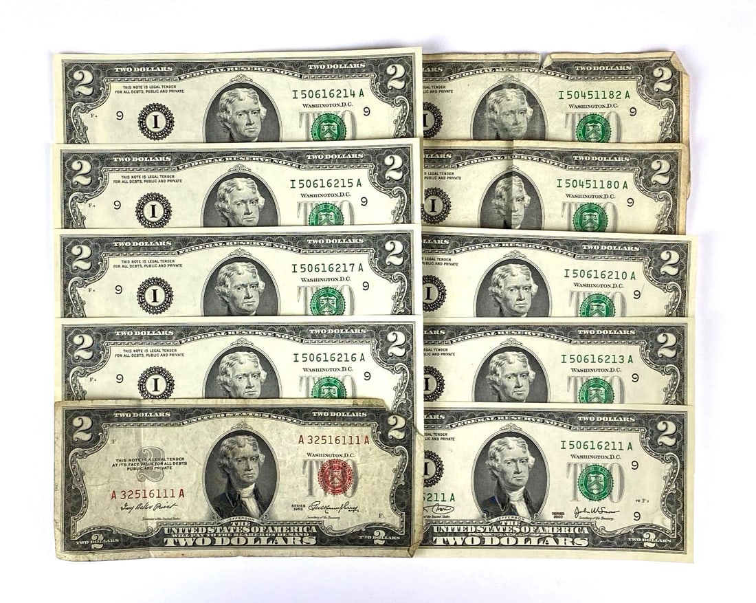 Group of 10 US Mint $2 Bills (1 of 2)