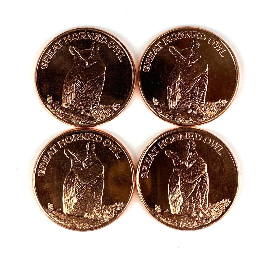Group of 4 Great Horned Owl 1 oz .999 Fine Copper Rounds (1 of 2)