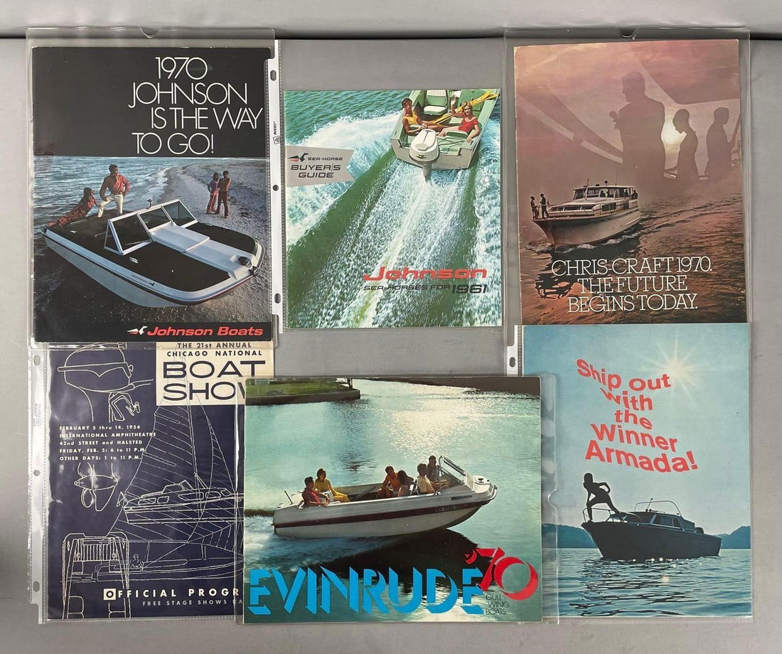 Group of 6 Vintage Boat Advertising Brochures: In-House Shipping Option: If you would like to use our in-house shipping service, please select “Arrange My Own Shipping” when paying your invoice. After payment, our in-house shipping team wi