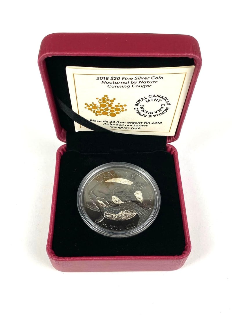 2018 Royal Canadian Mint $20 Nocturnal by Nature Cunning Cougar .999 Fine Silver Proof Coin (1 of 6)