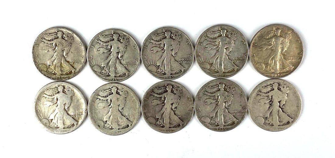 Group of 10 Walking Liberty Silver Half Dollars (1 of 2)