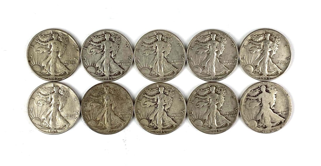 Group of 10 Walking Liberty Silver Half Dollars (1 of 2)