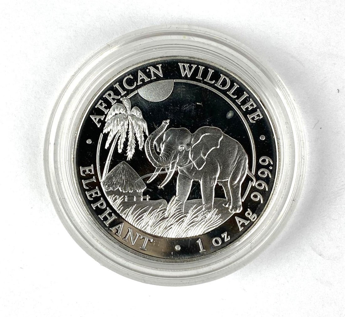 2017 Somali Republic 100 Shillings African Wildlife Elephant 1 oz 9999 Fine Silver Coin (1 of 2)