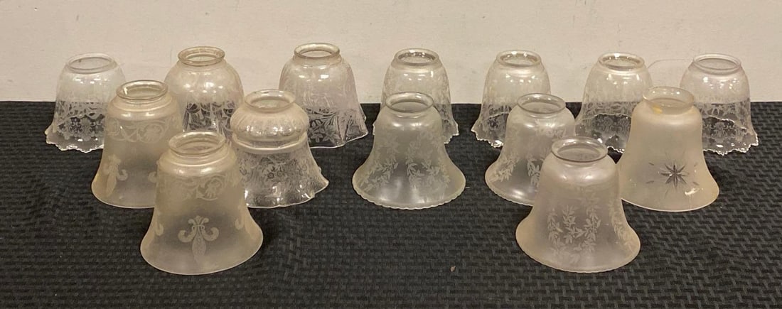 Group of Antique Etched Glass Lamp Shades (1 of 3)