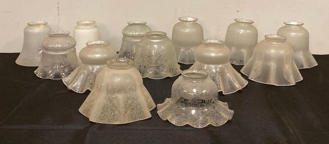 Group of Antique Etched Glass Lamp Shades (1 of 3)