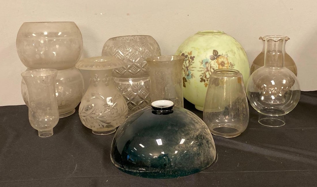 Group of Assorted Glass Lamp Shades and Chimneys (1 of 3)