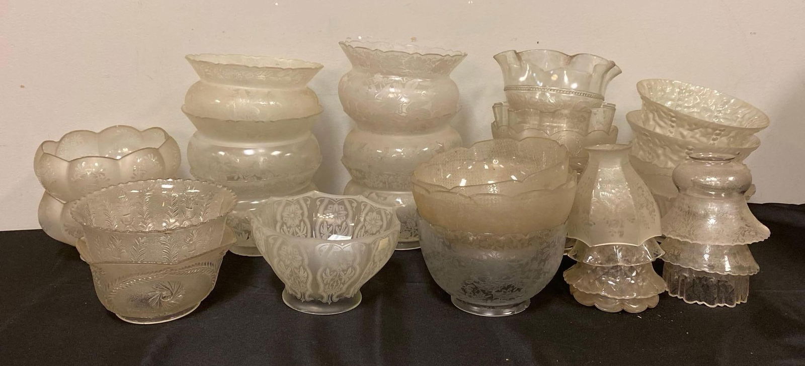 Group of Assorted Frosted Etched Glass Lamp Shades (1 of 3)