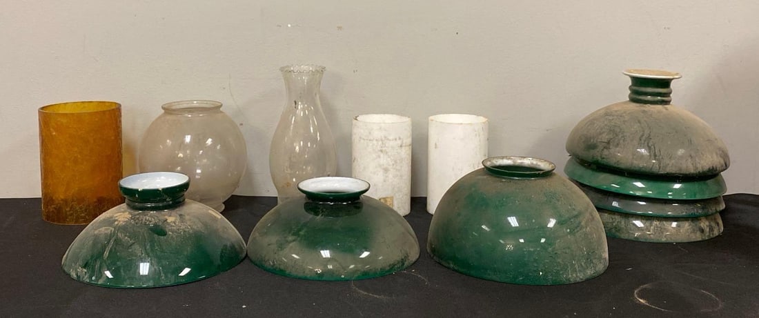 Group of Assorted Glass Lamp Shades and Chimneys (1 of 3)