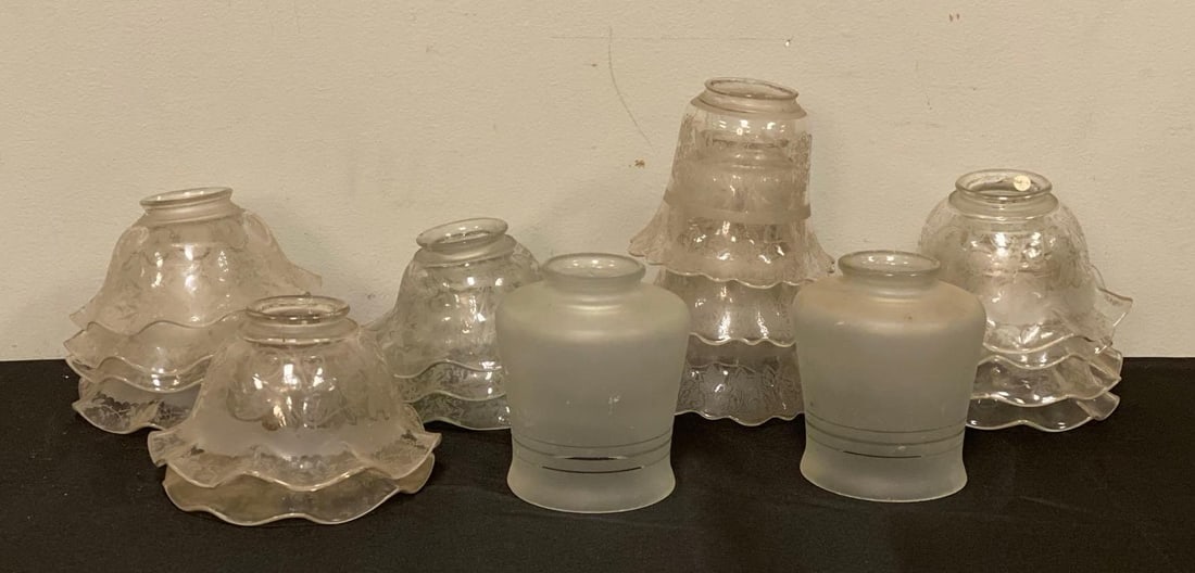 Group of Etched and Frosted Glass Lamp Shades (1 of 3)