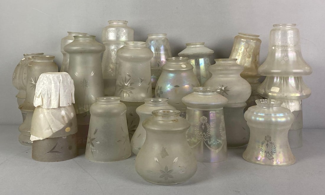 Group of Frosted Etched Glass Lamp Shades (1 of 3)
