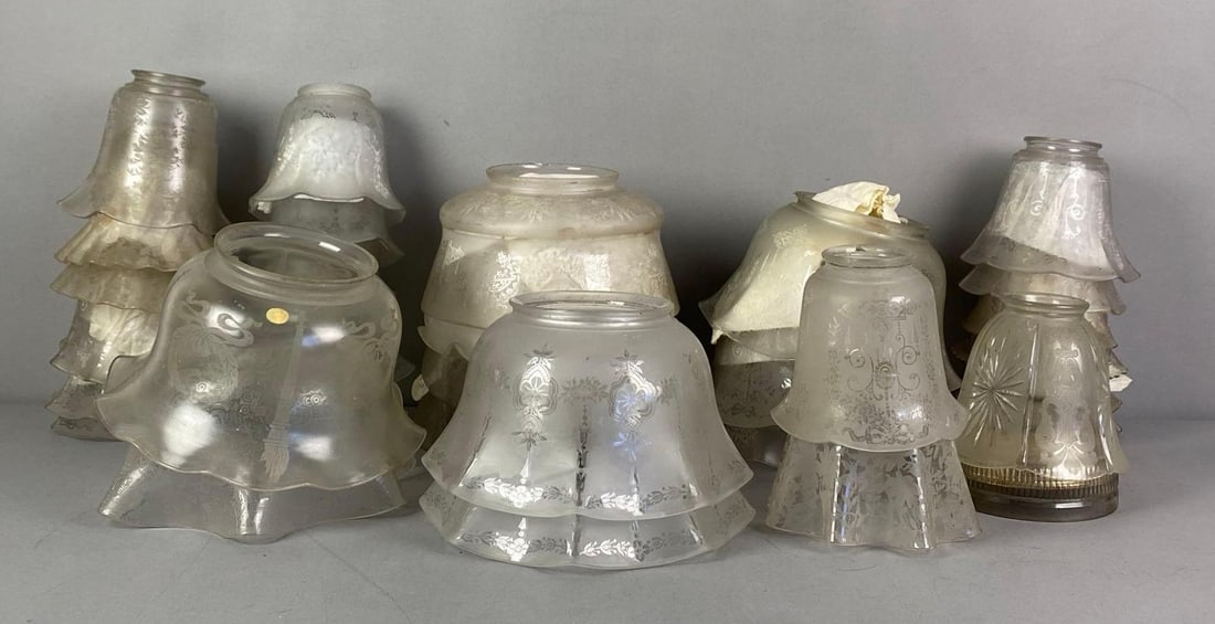 Group of Etched Glass Lamp Shades (1 of 3)