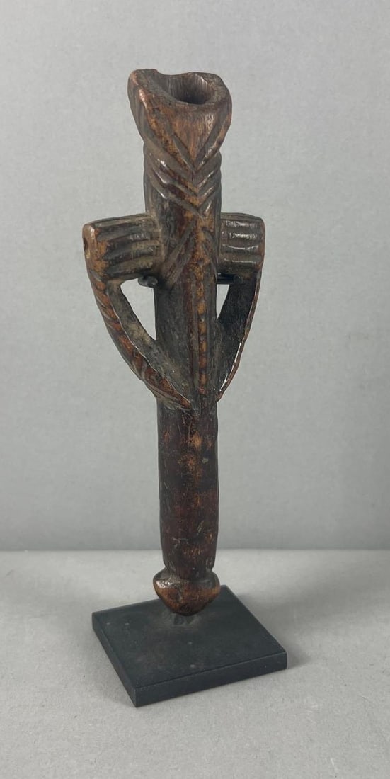 African Tribal Fly Whip with Stand: 6 1/2 inches Tall by 2 1/4 Wide