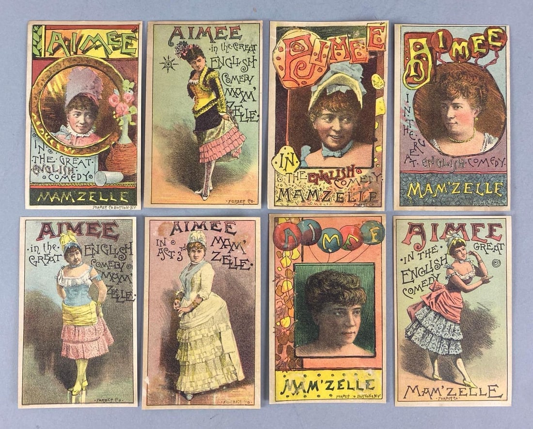 Group of 8 Vintage Aimee Theatrical Advertisement Cards: In-House Shipping Option: If you would like to use our in-house shipping service, please select “Arrange My Own Shipping” when paying your invoice. After payment, our in-house shipping team wi