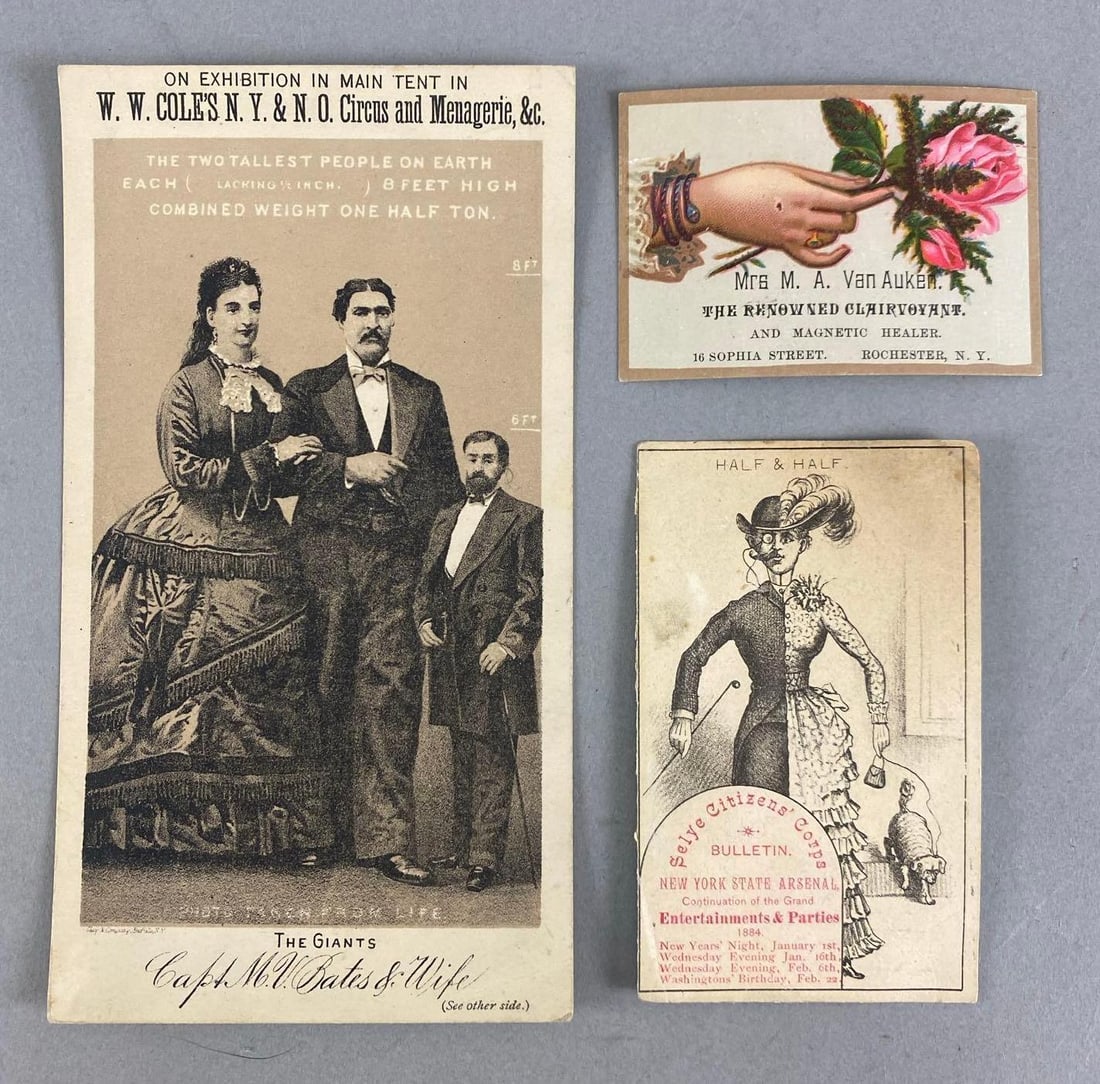 Group of 3 Antique Circus/Side Show Acts Advertising Cards (1 of 2)