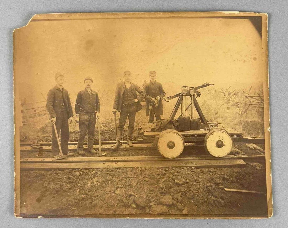 Antique Photograph of Railroad Workers with Hand Cart: In-House Shipping Option: If you would like to use our in-house shipping service, please select “Arrange My Own Shipping” when paying your invoice. After payment, our in-house shipping team wi