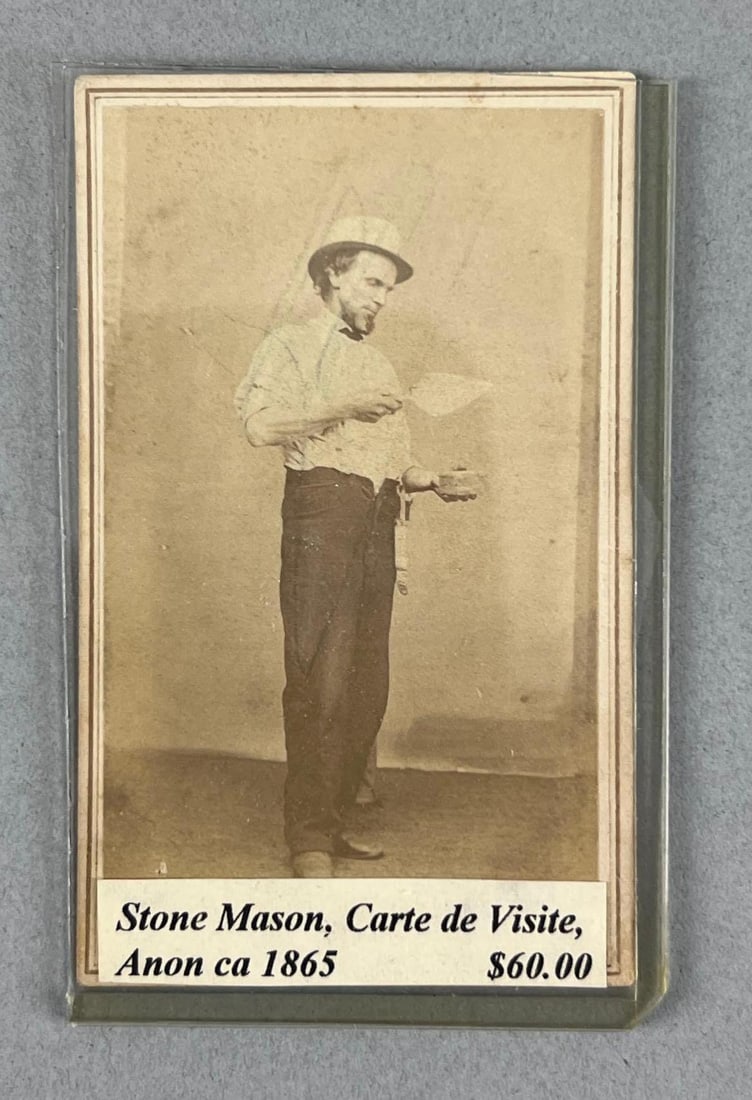 Antique 1865 CDV Photograph of a Stone Mason: In-House Shipping Option: If you would like to use our in-house shipping service, please select “Arrange My Own Shipping” when paying your invoice. After payment, our in-house shipping team wi
