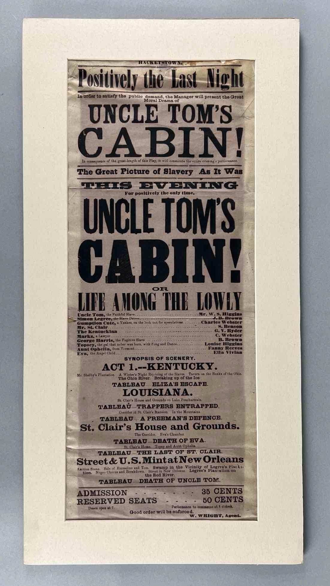 Antique 1800s Advertisement for The Last Night of Uncle Toms Cabin Play: In-House Shipping Option: If you would like to use our in-house shipping service, please select “Arrange My Own Shipping” when paying your invoice. After payment, our in-house shipping team wi