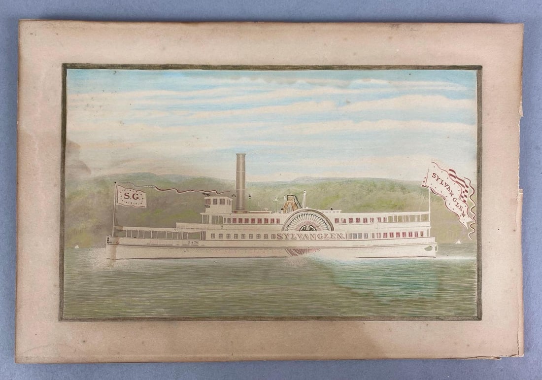 Antique Sylvanglen Steamboat Painting on Board: In-House Shipping Option: If you would like to use our in-house shipping service, please select “Arrange My Own Shipping” when paying your invoice. After payment, our in-house shipping team wi