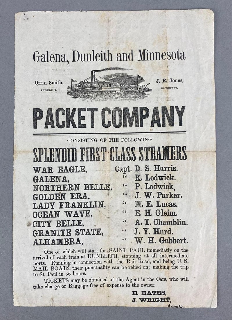 Antique Galena, Dunleith and Minnesota Steamboat Packet Company Flyer: In-House Shipping Option: If you would like to use our in-house shipping service, please select “Arrange My Own Shipping” when paying your invoice. After payment, our in-house shipping team wi