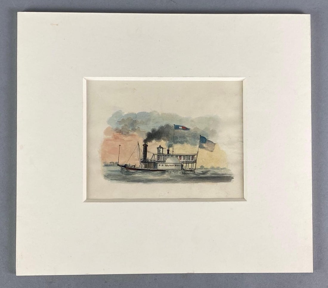 Antique Blackhawk French American Steamboat Oil Painting (1 of 3)