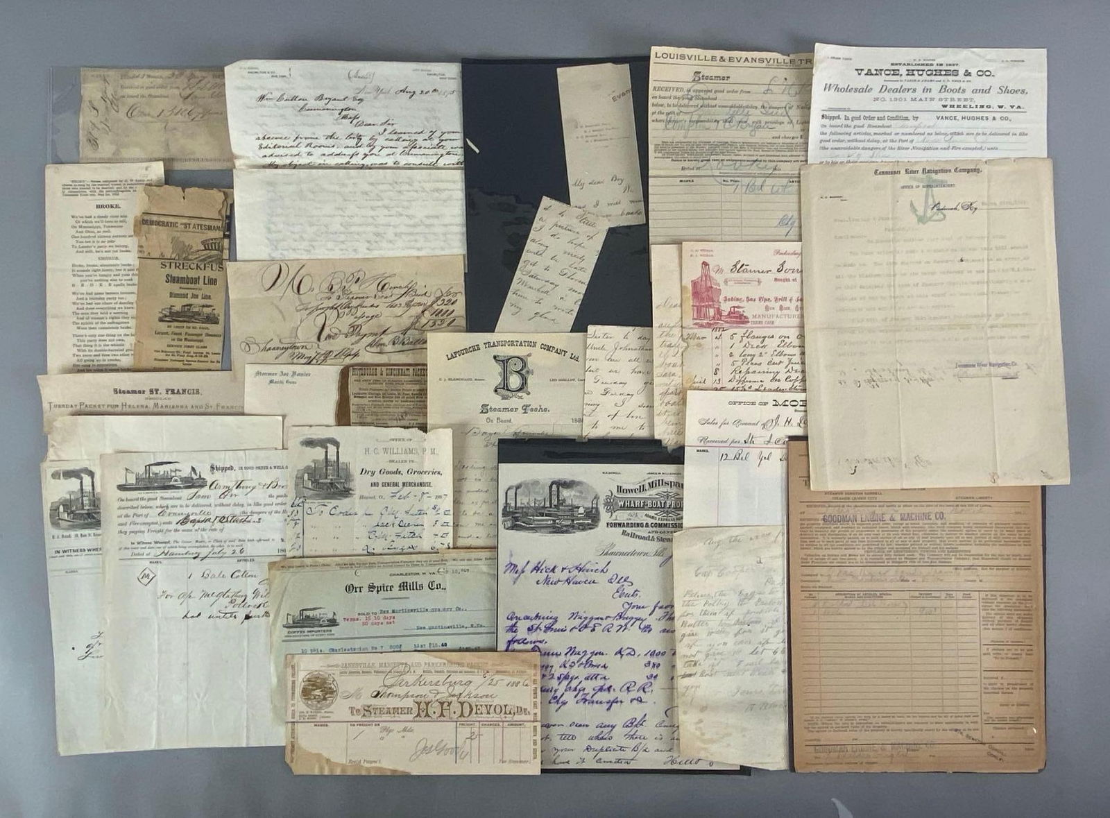 Group of 1840s-1910s Steamboat Logistic Letterheads (1 of 3)