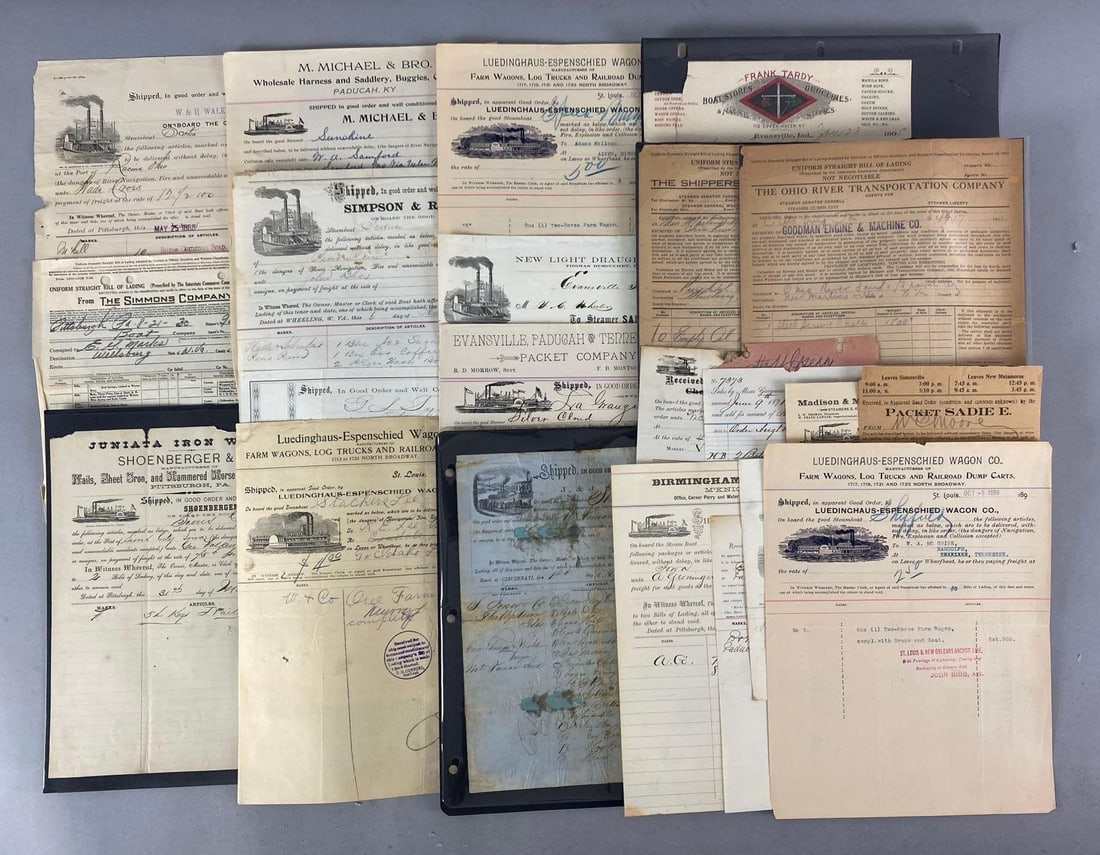 Group of 1870s-1910s Steamboat Logistic Letterheads: In-House Shipping Option: If you would like to use our in-house shipping service, please select “Arrange My Own Shipping” when paying your invoice. After payment, our in-house shipping team wi