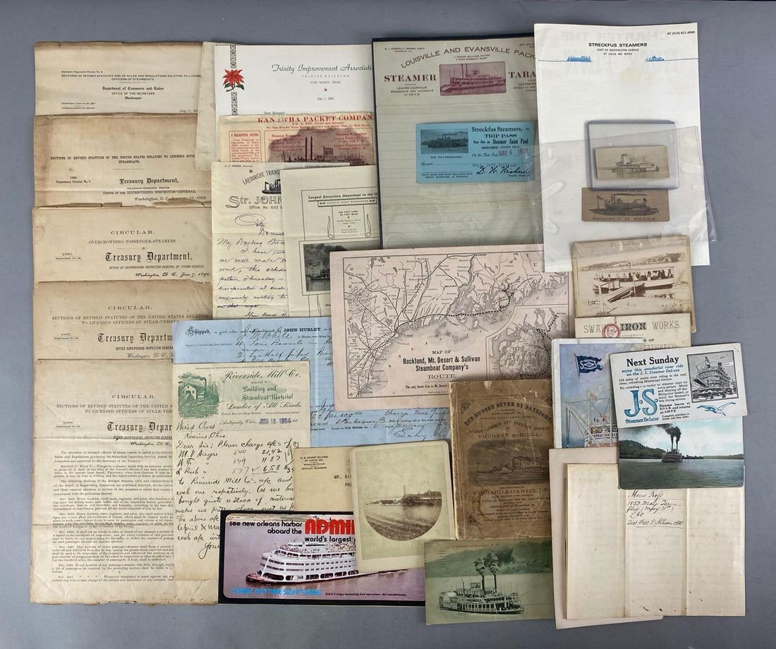 Group of 1850s-1970s Steamboat Ephemera: In-House Shipping Option: If you would like to use our in-house shipping service, please select “Arrange My Own Shipping” when paying your invoice. After payment, our in-house shipping team wi