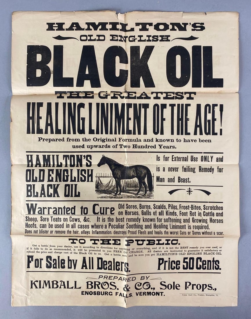 Antique Hamiltons Old English Black Oil Advertising Poster: In-House Shipping Option: If you would like to use our in-house shipping service, please select “Arrange My Own Shipping” when paying your invoice. After payment, our in-house shipping team wi