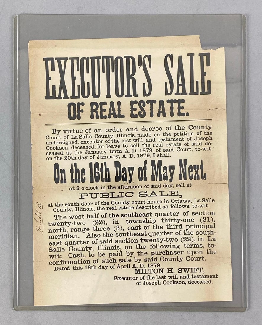 1879 Will Executers Sale of Real Estate LaSalle IL Flyer: In-House Shipping Option: If you would like to use our in-house shipping service, please select “Arrange My Own Shipping” when paying your invoice. After payment, our in-house shipping team wi