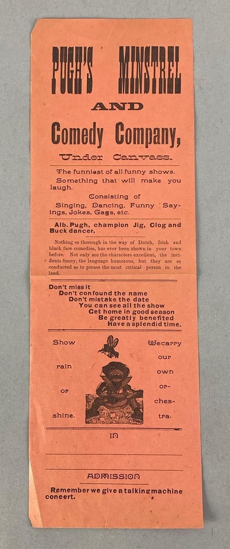 Antique Group of Pughs Minstrel and Comedy Company Poster: In-House Shipping Option: If you would like to use our in-house shipping service, please select “Arrange My Own Shipping” when paying your invoice. After payment, our in-house shipping team wi